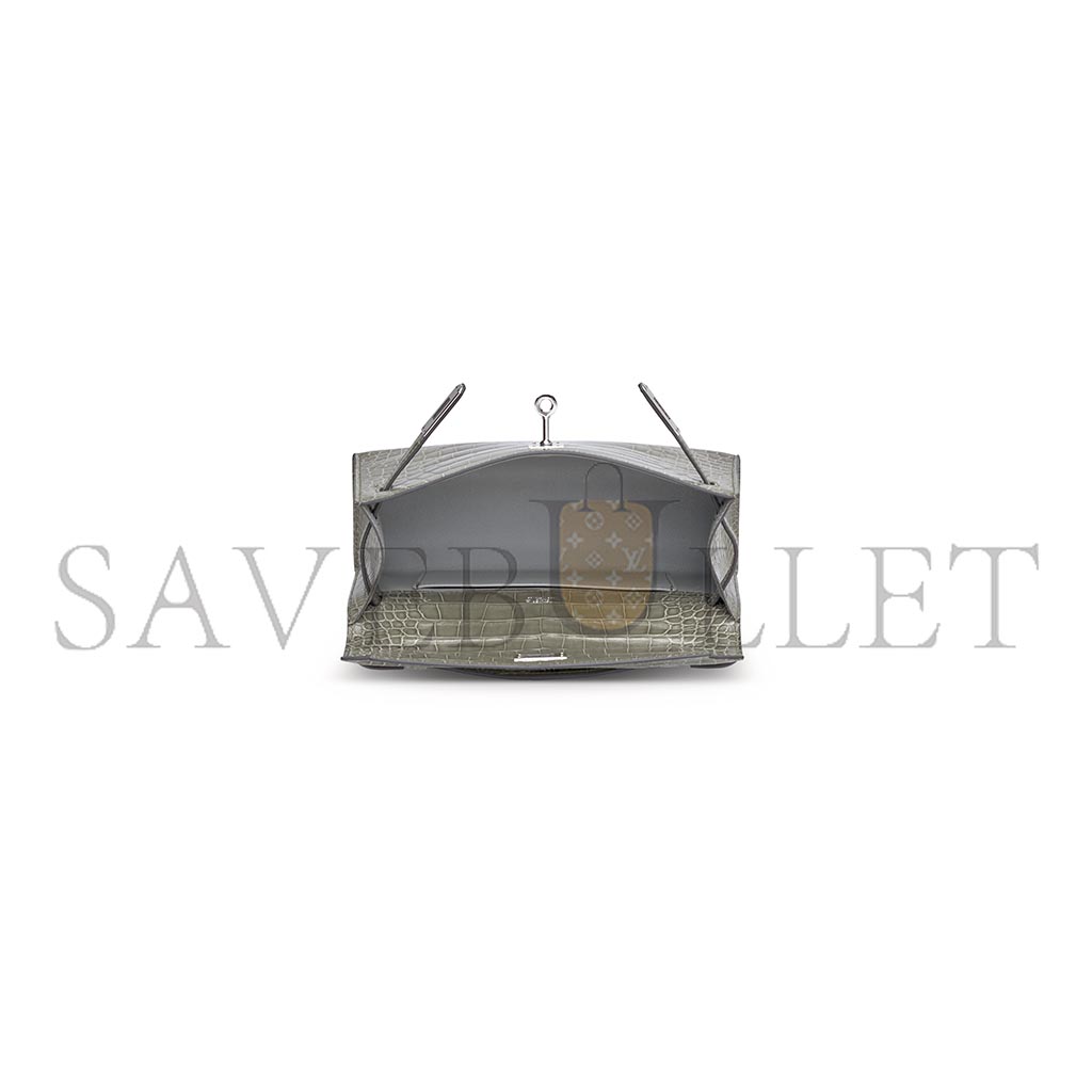 H**mes master a shiny alligator kelly pochette with palladium hardware (22*14*7cm)